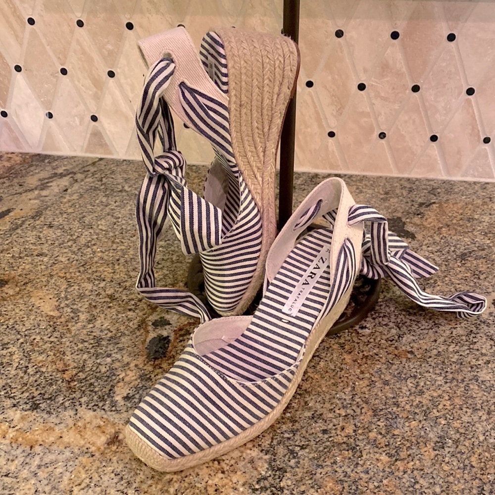 Zara espadrilles wedges with ankle tie shoes.